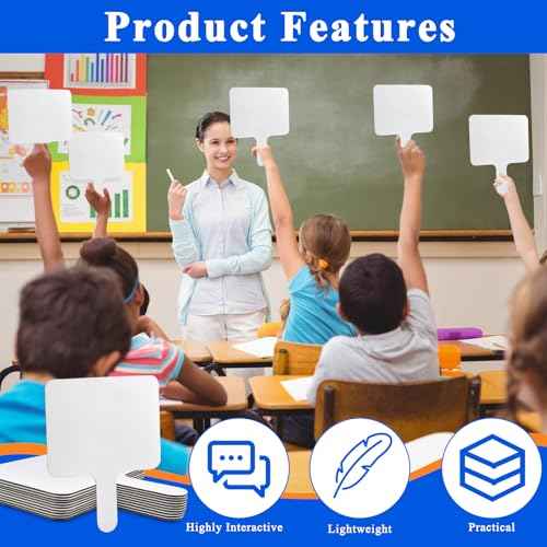 24 Pcs Dry Erase Answer Paddle, 10 x 8 Inch Auction Paddles with Markers and Erasers, Handheld White Board with Handle for Teaching Meeting Bidding Voting Games (Double Sided)