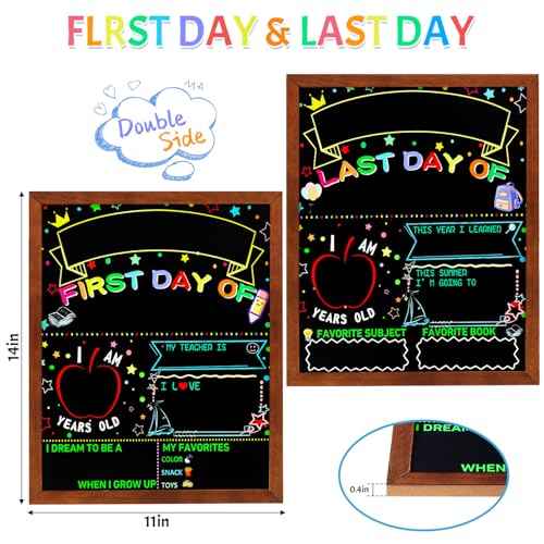 First and Last Day of School Double Sided Sign with Frame- 14¡±x11¡± Reusable Dry Erase Board - Back to School Supplies for Kindergarten Preschool