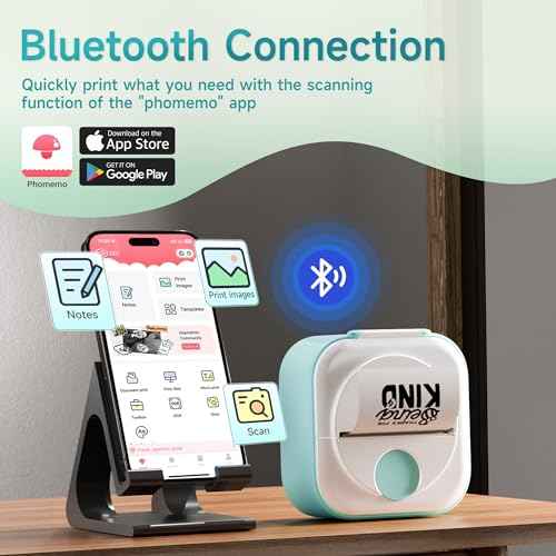 Phomemo Sticker Printer, Q02 Print Pods Mini Printer Thermal Bluetooth Sticker Maker with 1 Rolls Paper, for DIY Creation, Study Notes, Memo, List, Work Plan,Journaling, Gifts