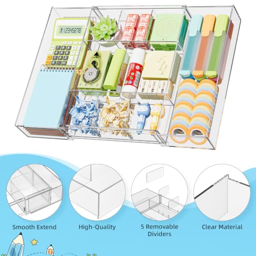 Marbrasse Clear Expandable Desk Drawer Organizer with 10 Adjustable Compartments