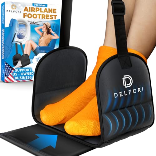 Foot Hammock for Plane Travel - Delfori Adjustable Foot Rest with Hardboard Platform