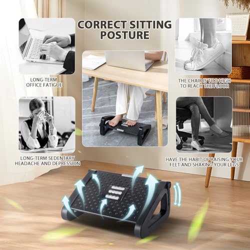 CasaZenith Black Adjustable Foot Rest Under Desk with 6 Heights for Ergonomic Support