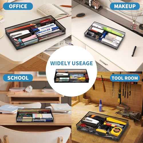 Desk Drawer Organizer Tray,Drawer Organizer for Office and Home,Desk Organizer with Drawers,4 Compartments,Non-Slip Desk Organizers and Accessories for Stationery Makeup School (Black)