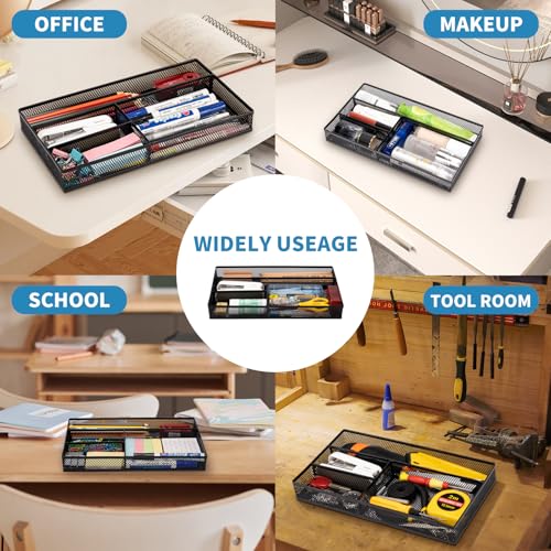 Shenee Black Desk Drawer Organizer Tray with 4 Compartments, 11" x 6.1" x 1.4"