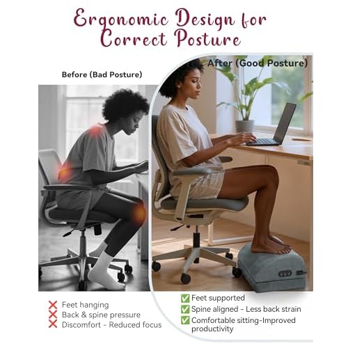 Heated Foot Rest for Under Desk at Work, Foot Stool with Vibration Massage, 2 Heat Levels, Adjustable Height, Ergonomic Memory Foam Feet Warmer Heater Footrest Under Desk for Gaming & Office Home