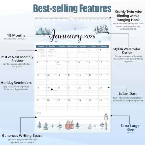 GuassLee Extra Large Wall Calendar 2026, 36"x24" Jumbo Wall Hanging Planner 18 Months from Jan. 2026 through Jun. 2027 with Watercolor Design and Thick Paper for Office School Home Teacher Academic