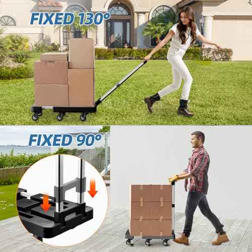 Folding Hand Truck, Foldable Cart for 500 lbs Heavy Luggage, Hand Truck Dolly, 6-Wheel Foldable Dolly with 2 Ropes, Ideal for Home, Office, and Travel Moving (Black)