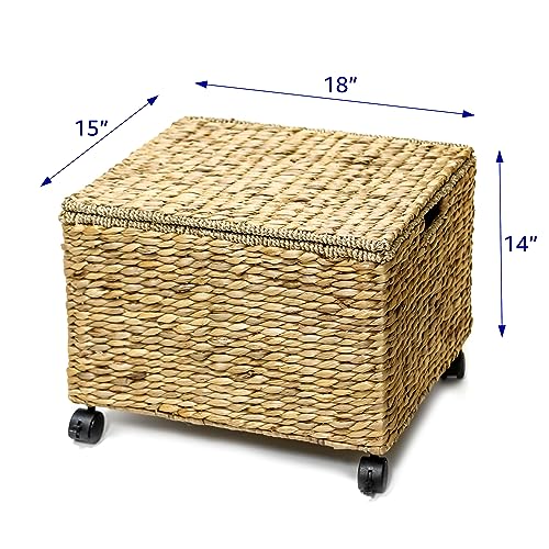 Trademark Innovations Rolling File Box Wicker File Cabinet Hanging File Baskets Water Hyacinth Storage Basket