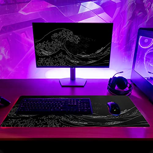 Brecoy Japanese Sea Wave Large Mouse Pad Black Wave of Kanagawa Extended Desk Mat Gaming & Office