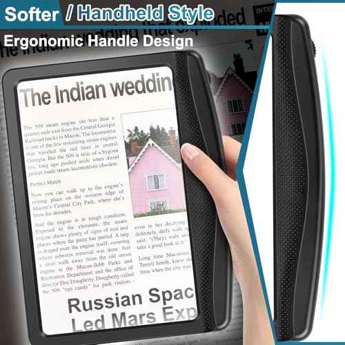 5X Magnifying Glass for Reading, Large Bright LED Lighted Full Page Magnifier, Lightweight Rectangular Handheld Magnifier with Light for Reading Small Prints for Seniors, Low Vision