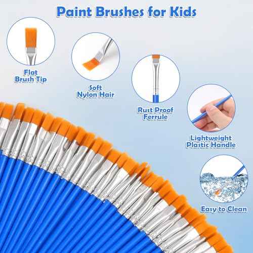 126 Pcs Flat Paint Brushes for Acrylic Painting, Small Paint Brushes Bulk, Kids Paint Brushes Set for Art Crafts Classroom Oil Watercolor Canvas Face Painting