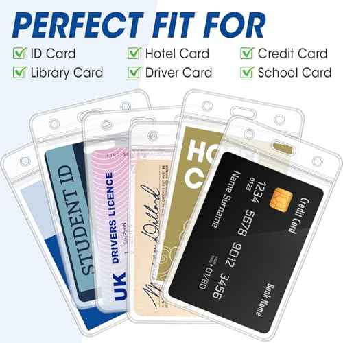 100 Pcs Vertical Badge Holders, Waterproof ID Badge Holder, Clear ID Card Holder with Resealable Zip for Proximity Cards, RFID, Credit Cards
