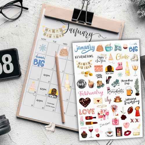 2025 Happy Holiday Calendar Stickers for Planner Women Adults-Monthly Seasonal Agenda Scrapbook Bullet Junk Journal Craft Supplies,Vintage Aesthetic Journaling Scrap Book Embellishments