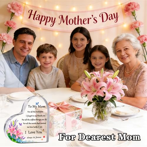 Lapsia Heart Acrylic Keepsake Paperweight for Mom - Small 3.9" Gift from Son & Daughter
