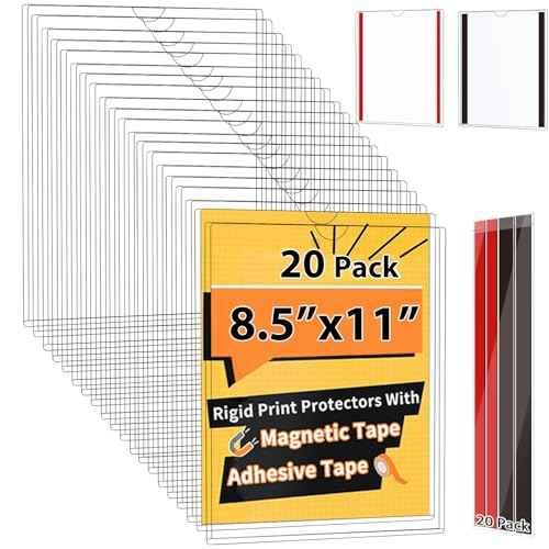 20 Pack Magnetic Sign Holder 8.5 x 11 - Wall Sign Holder Rigid Plastic Sign Holder with Magnet Strips and Adhesive Strips - Magnetic Display Frame Door Sign Holder