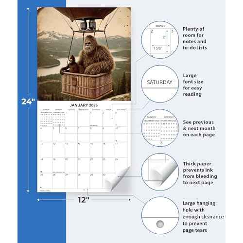 2026 The Lost Bigfoot Photographs Monthly Wall Calendar - "Recently Uncovered Vintage Pictures" of Bigfoot Doing Funny Things | White Elephant or Gag Gift Funny Calendar 2025-2026