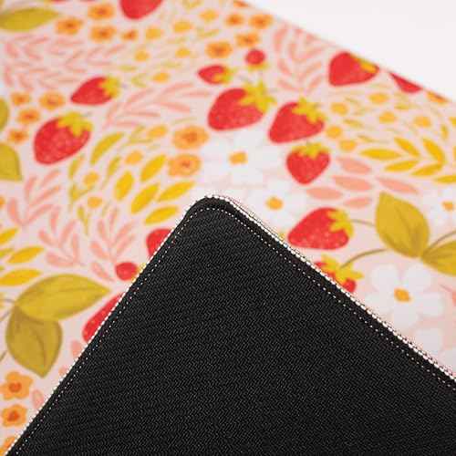 Elyse Breanne Design, Desk Pad Mat for Computer, Keyboard, Mouse, Desktop Protector, Non-Slip Rubber Backing, 15.5 x 35 inch, Large, Strawberry Patch