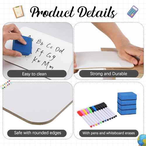 24 Sets Small Whiteboard Dry Erase Boards 5" x7'' Mini Double Sided Dry Erase Lap Boards with Markers Erasers Pen Holders Personal Whiteboards for Students Classroom Teacher