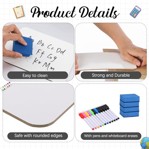 12 Sets Small Whiteboard Dry Erase Boards 5" x7'' Mini Double Sided Dry Erase Lap Boards with Markers Erasers Pen Holders Personal Whiteboards for Students Classroom Teacher