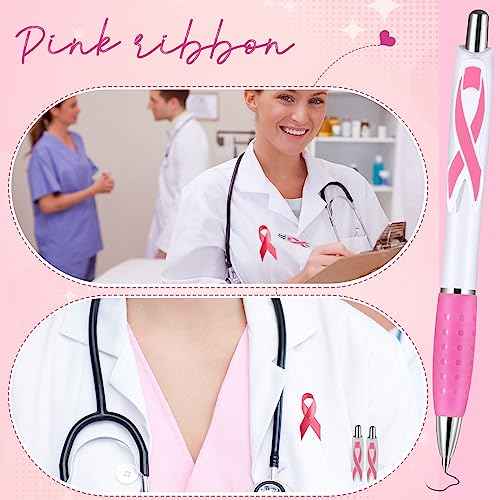Ctosree 150 Pcs Breast Cancer Awareness Pens Bulk Retractable Pink Ribbon Black Ink Ballpoint Pens Gift Breast Cancer Awareness Party Favors for Office Women Nurse Coworkers Employees Bus Driver