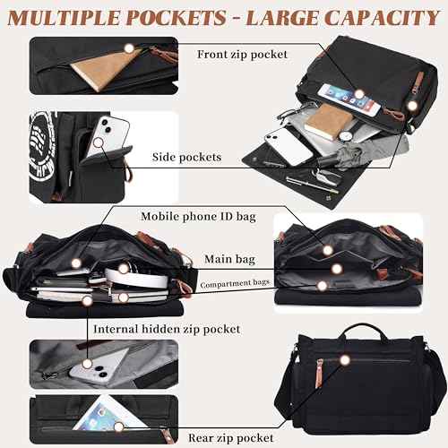FSD.WG Satchel Messenger Bag for Men Canvas,Travel Shoulder bag 13.5" Laptop Bags