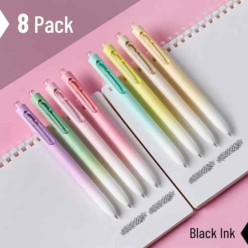 Mr. Pen Retractable Gel Pens, 8 Pack, Black Ink, Pastel Barrel, Fine Point 0.5mm, Retractable Pens, Cute Pens for Journaling