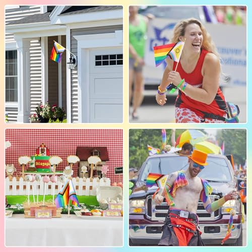 50 Pack Small LGBTQ Progress Rainbow Pride Flags 5x8 Inch Handheld Decorations