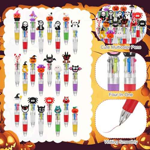 120 Pcs Halloween Pens Bulk, Fun Mini Multicolor in One Cute 4-in-1 Ballpoint Pens Halloween Supplies for Birthdays Reward Goodie Bag Stuffers