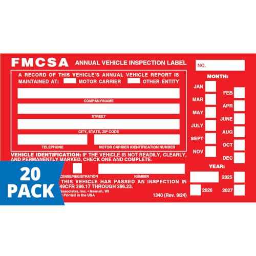 J. J. Keller 20-Pack, Aluminum Annual Vehicle Inspection Label with Punch Boxes, Red FMCSA Label, DOT Compliant