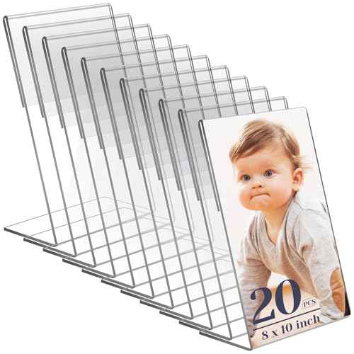 Tuanse 20 Pack Acrylic Photo Sign Holder 8 x 10 Inch Plastic Picture Frames Clear Photo Booth Slanted Back Vertical Table Paper Menu Display Stand Portrait Frames Flyer Holder for Home Office Store