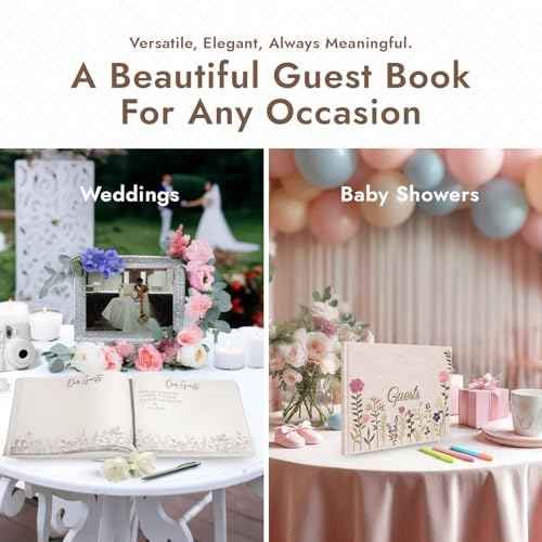 Linen Embroidered Photo Wedding Guest Book - Premium Hardcover Polaroid Guestbook for Wedding Reception, Baby Shower, Bridal Shower, Funeral, Engagements -160 Pages for Messages -10.25" ¡¿ 8.25"