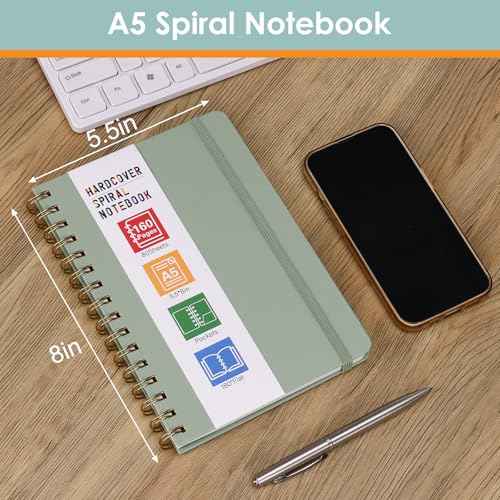 LABUK Spiral Notebook for Women, A5 Spiral Journal Notebooks, 160Pages Lined Hardcover Journaling for Work, 5.5 x 8in Journals for Writing, Light Green