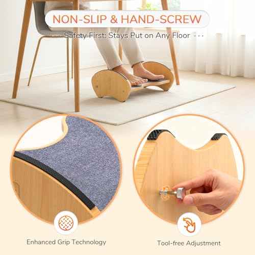 Bamboo Foot Rest for Under Desk - Fovima 2-in-1 Adjustable & Reversible Ergonomic Footstool, Permanent Dual-Sided Cushion, Tool-Free Height & Angle Adjustment