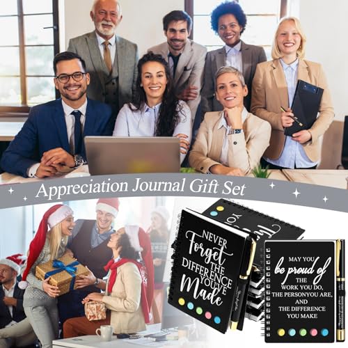 Inspirational Spiral Notebook- Portable Employee Appreciation Gifts Journals with Sticky Note Motivational Pen for Coworker Teacher Staff Team Vet Tech, Thank You Gifts(Classic Black,20 Sets)