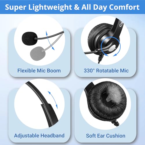 Callez RJ9 Phone Headset with Microphone Noise Cancelling, Office Telephone Headset Compatible with Cisco IP Phones 7940 7942 7945 7960 7962 7965 7821 7841 8811 8841 8845 8851 Plantronics M10 M12 M22