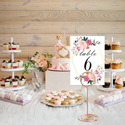 Rose Gold 26PCS Wedding Table Number Holders with Floral Cards