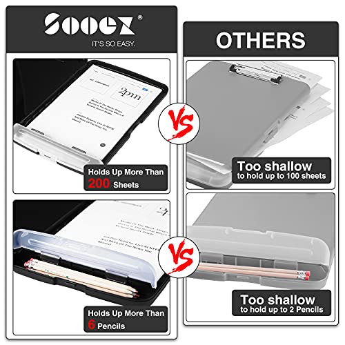 Black Sooez Clipboard with Storage & Pen Holder - High Capacity Letter & A4 Organizer