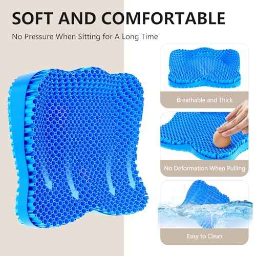 Gel Seat Cushion for Office Chair 3.54in Thick Ergonomic Gel Chair Cushion Seat Pad for Long Sitting Relieve Sciatica Back,Pressure Sore Ulcer Pain,Seat Cushion for Wheelchair Office Chairs Car Seats