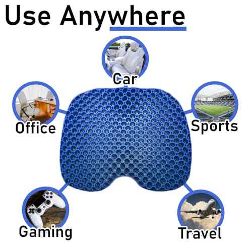 Blue Gel TPU Seat Cushion ? Contoured Honeycomb Cooling Gel Cushion for Long Sitting, Pressure Relief for Tailbone & Sciatica, Non-Slip Washable Cover ? 15.35 x 12.6 in