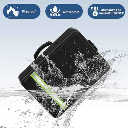 5200¢µ Fireproof Document Bag, Insulated Document Box with Lock, Important Document Organizer with Waterproof Zipper, Portable Soft Home Travel Office Safe Storage for Legal/Letter/A4 Files,Black