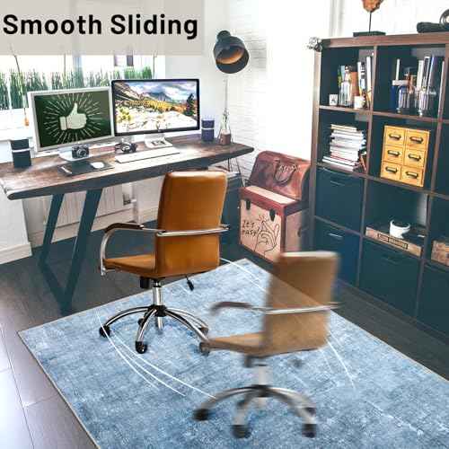 Office Chair Mat, 48¡±X60¡± Non-Slip Backing Desk Chair Mat for Hardwood Floor,Heavy Duty Computer Chair Mat,Low Pile & Smooth Gliding Floor Mat for Office Chair, Easy to Clean Office Rug(Blue-White)
