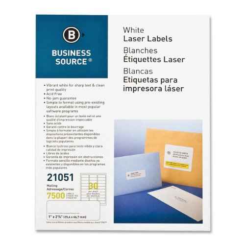 Business Source 21051 Mailing Label, Laser, 1-Inch x2-5/8-Inch, 7500/PK, White