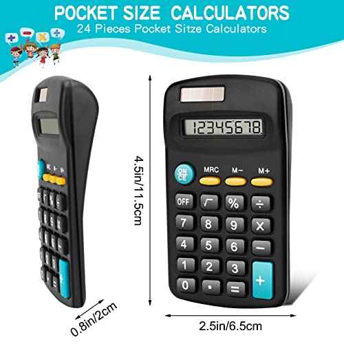 24 Pack Basic Mini Calculators - 8 Digit Display, Solar Battery & AC Power, Handheld for Office, School & Home