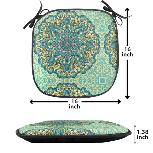 Ambesonne Ethnic Chair Seating Cushion Set of 8, Abstract Flower Arrangement Mandala Style Nature Elements Vibrant, Anti-Slip Seat Padding for Kitchen & Patio, 16"x16", Pale Yellow Turquoise