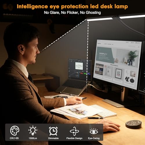 Black Pzloz LED Desk Lamp with Clamp, 24W, 5 Color Modes, Adjustable Light for Office & Home