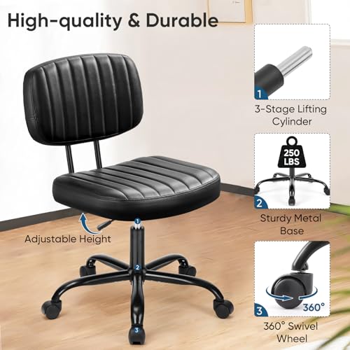DUMOS Black Ergonomic Office Chair with Lumbar Support - Space Saving Desk Chair