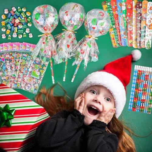 Giant Lollipop Christmas Goodie Bags, 24 Pack Stationery Christmas Classroom Gifts Bulk Xmas Class Stationery Gifts for Students Holiday