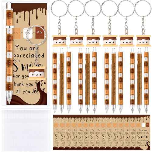 75 Sets S'More Marshmallow Appreciation Gifts Bulk Thank You Keychains Pen for Employee Coworkers Staff Teachers