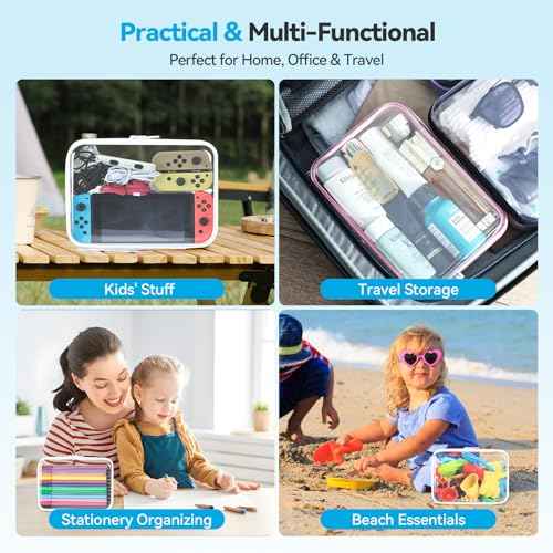 3Pcs Clear Hard Shell Zipper Case, BIiss Plastic Bins for Organizing, Clear Zipper Pouches Makeup Case & Lidded Storage Bins Organizer for Home Storage Cosmetics, Puzzles