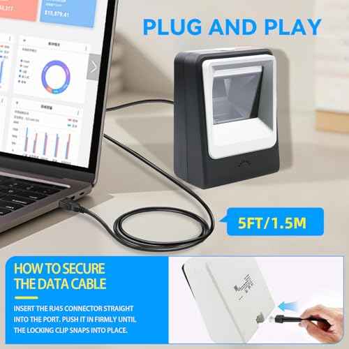 Handsfree Omnidirectional Desktop Barcode Scanner with USB Cable, 1D 2D QR Image Sensing, Plug and Play Barcode Reader for Warehouse Supermarket Retail Store